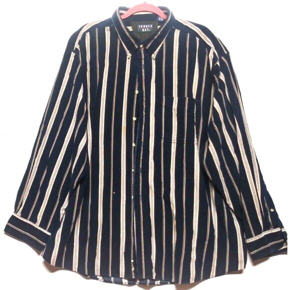Trader Bay Shirt Micro-Corduroy 3XL Button-Down blue cream stripes Long Sleeve - Picture 1 of 10